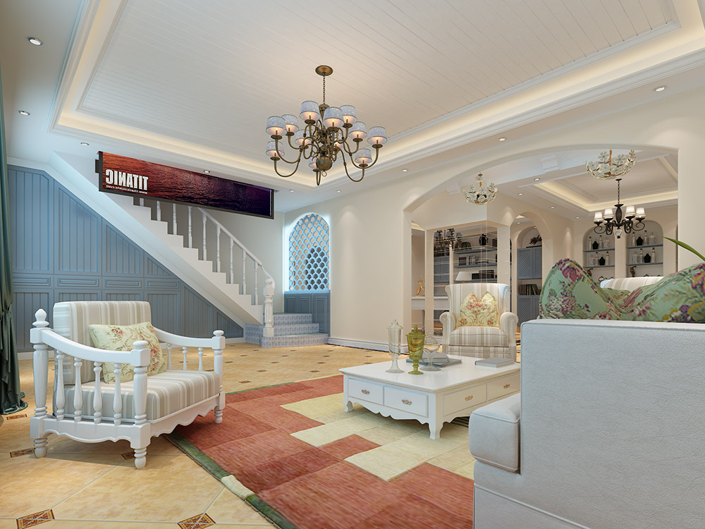 大同铂蓝郡别墅410平米地中海风格装修案例-客厅