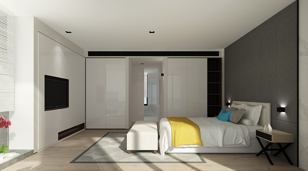 现代极简风格别墅装修设计效果图-迎江"逸"墅·碧桂园-别墅装修设计二楼主卧室 现代极简风格别墅装修设计效果图-迎江"逸"墅·碧桂园-别墅装修设计二楼主卧室